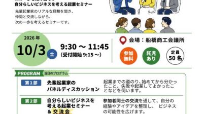 船橋市創業支援事業『ふなばし起業スクールオープンセミナー』2026年下期も登壇